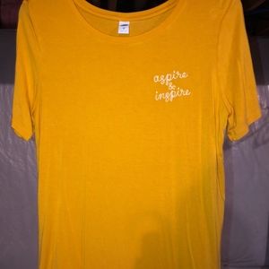 Mustard yellow "aspire and inspire" luxe tee